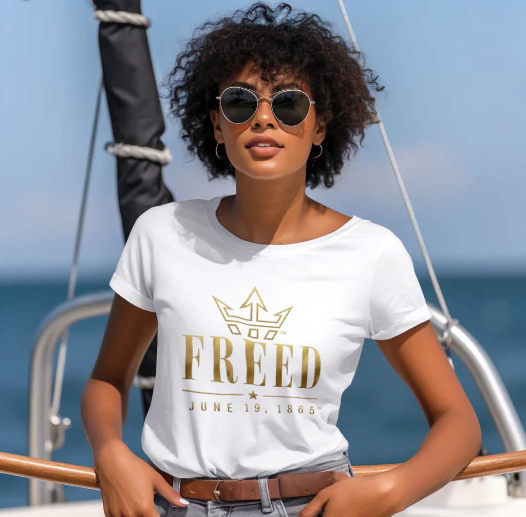 Tru Heirs Juneteenth "FREED" (Gold) (Woman's Baby Tee)